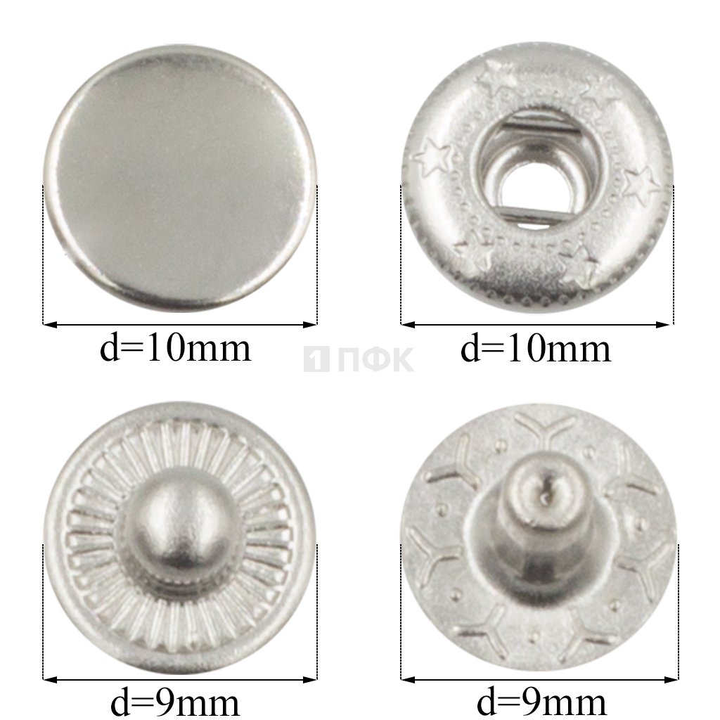 Кнопка для одежды 10мм Альфа латунь цв никель тем (уп 1440шт)