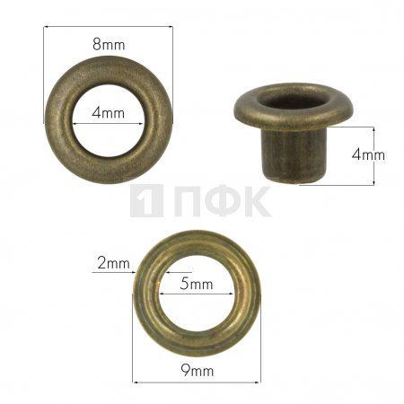 люверсы №2 4мм сталь эконом цв антик (уп 5000шт/200000шт)