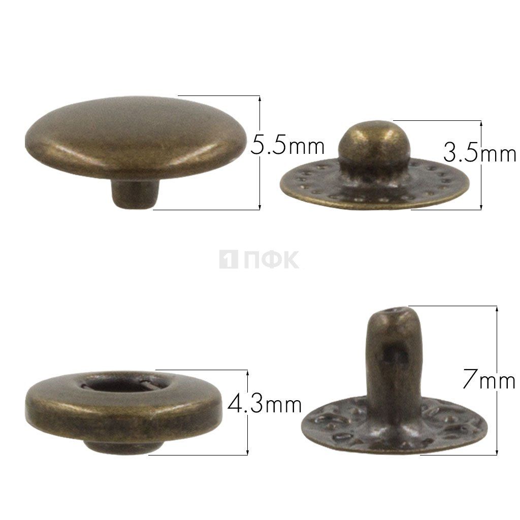 Кнопка для одежды 12,5мм Альфа сталь цв антик (уп 1440шт) NEW STAR 