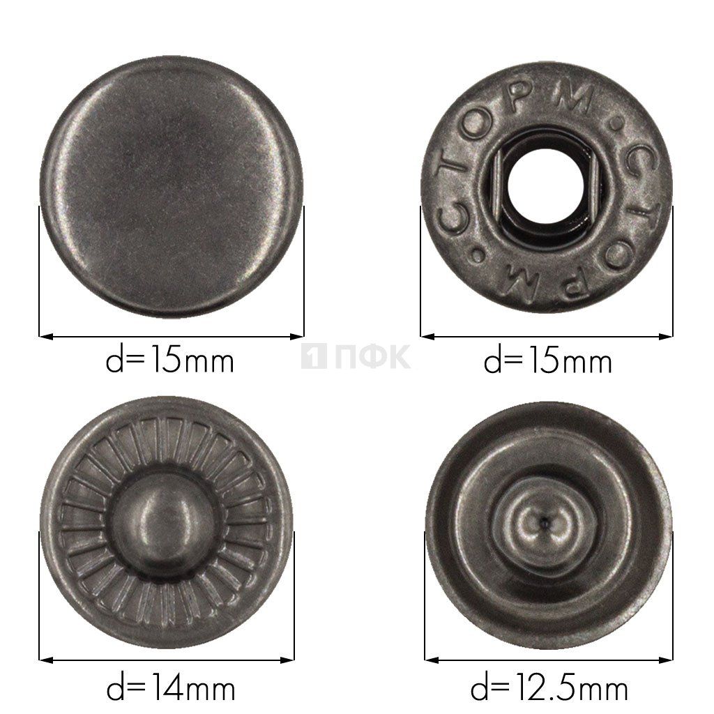 Кнопка для одежды 15мм Альфа нерж цв никель тем(уп 720шт) STORM 