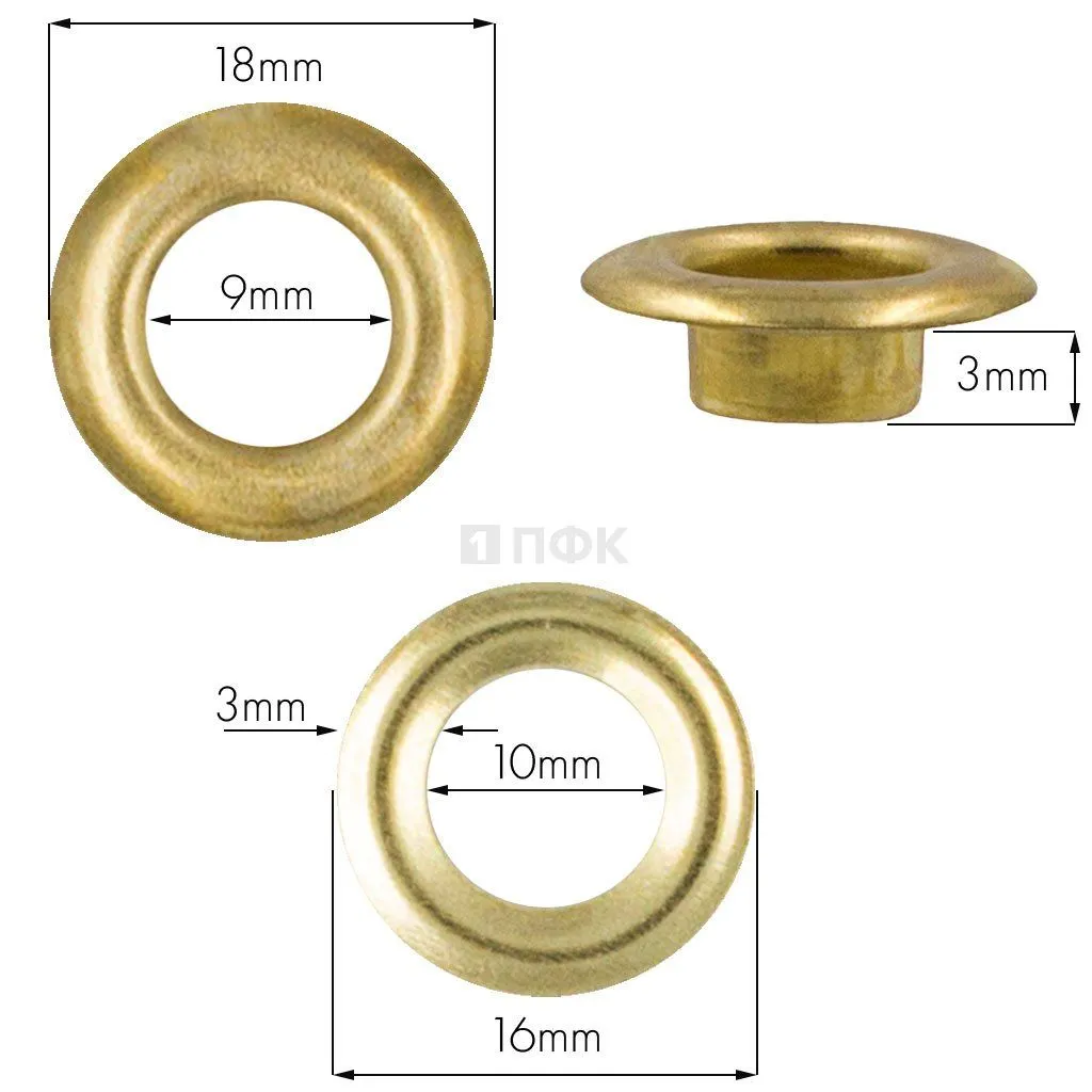 Люверсы №24 9мм сталь цв золото (уп 1000шт) — ПФКР Люверсы №24 9мм сталь цв золото (уп 1000шт)