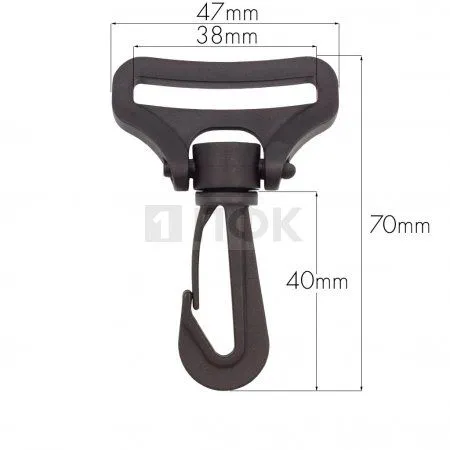 Карабин пластик поворотный 38мм POM цв чёрный (уп 500шт) 360 градусов Карабин пластик поворотный 38мм POM цв чёрный (уп 500шт) 360 градусов