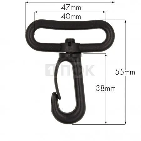 Карабин пластик поворотный 38мм РОМ цв чёрный арт.В1-016 (уп 100/5000шт) 360 градусов Карабин пластик поворотный 38мм РОМ цв чёрный арт.В1-016 (уп 100/5000шт) 360 градусов