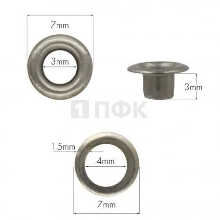 Люверсы №17 3мм латунь цв никель темн (уп 5000шт) Люверсы №17 3мм латунь цв никель темн (уп 5000шт)