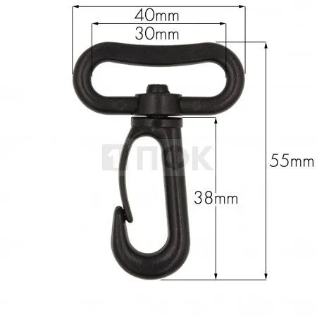 Карабин пластик поворотный 30мм РОМ цв чёрный арт.В1-017 (уп 100/5000шт) 360 градусов Карабин пластик поворотный 30мм РОМ цв чёрный арт.В1-017 (уп 100/5000шт) 360 градусов