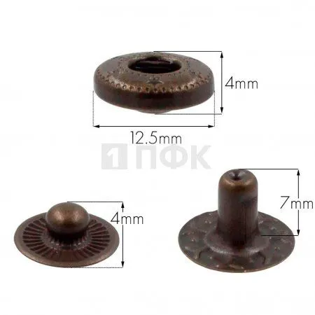 3 Части кнопки для одежды 12,5мм Альфа нерж цв антик (уп 1440шт) STORM